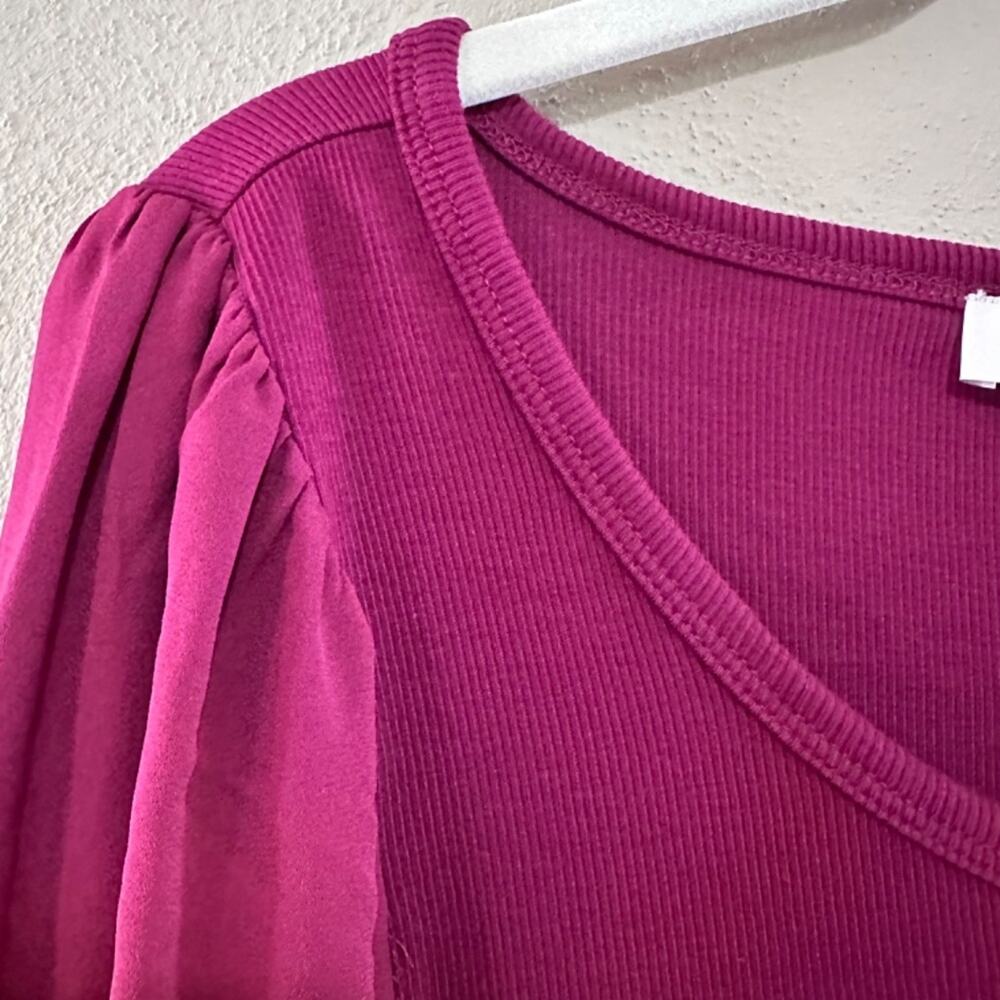 LOFT Draped Sleeve Mixed Media Top, Magical Plum, Size Medium - Picture 7 of 8